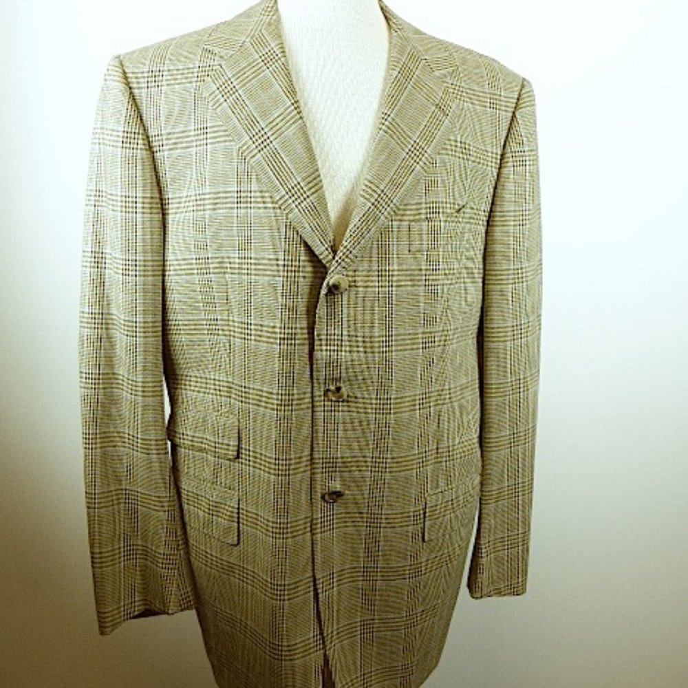 BORRELLI NAPOLI brown blue glen plaid blazer Vintage 42 i52